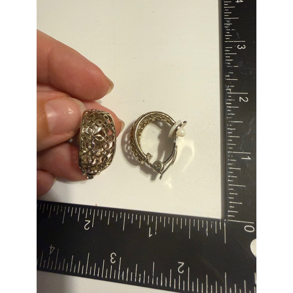 Vintage Silver Tone Filigree Openwork Clip On Hoop Earrings Retro Boho‎ Style